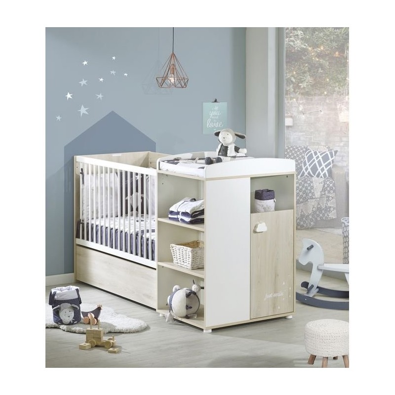 DUO LIT CHAMBRE TRANSFORMABLE + ARMOIRE SMILE HETRE CENDRE