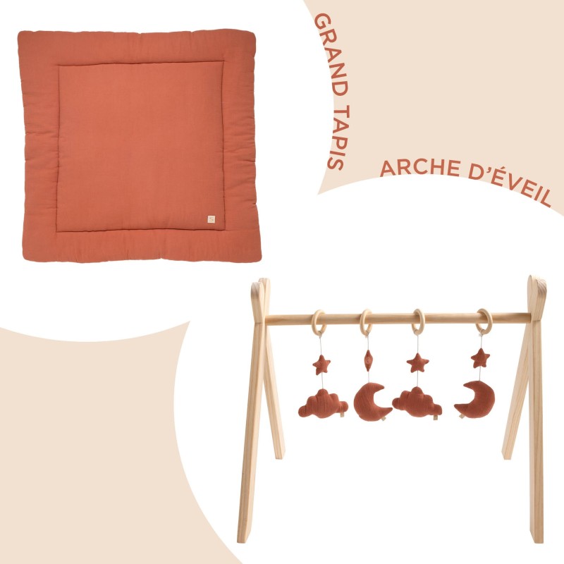 Pack tapis de jeux + arche d'éveil uni Terracotta