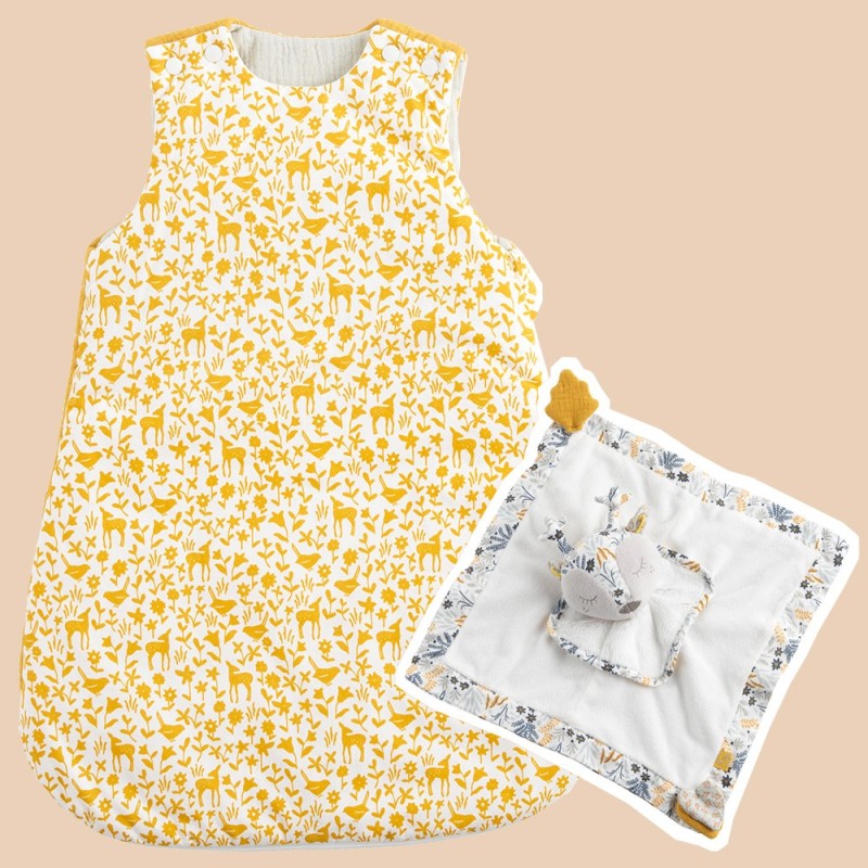 Pack gigoteuse naissance jaune + doudou mouchoir Promenons-nous