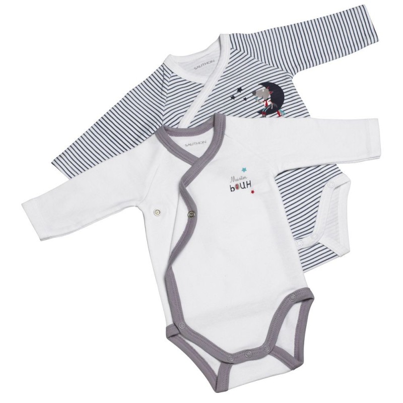 Lot de 2 bodies blanc/bleu marine - 3 mois Mister Bouh