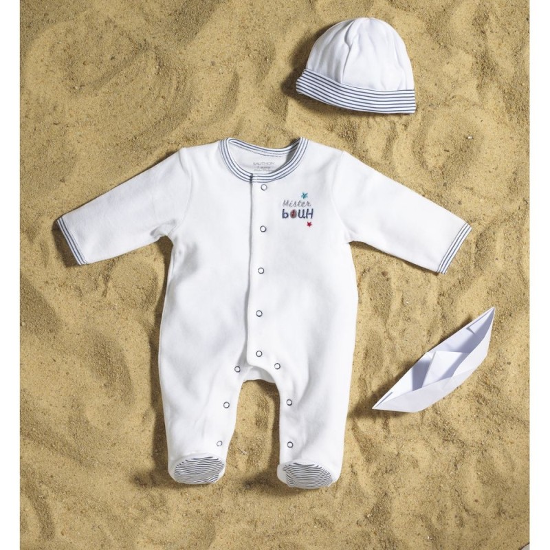 Pyjama velours blanc - Naissance - Mister Bouh