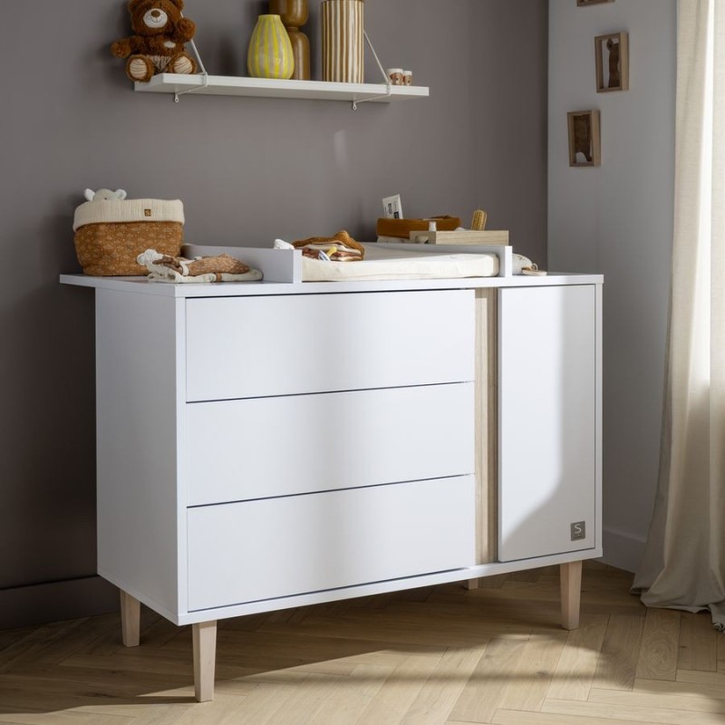 Commode bébé 3 tiroirs 1 porte Paloma