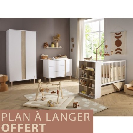 Trio XL Paloma évolutif lit 120x60cm transformable + grande commode + armoire